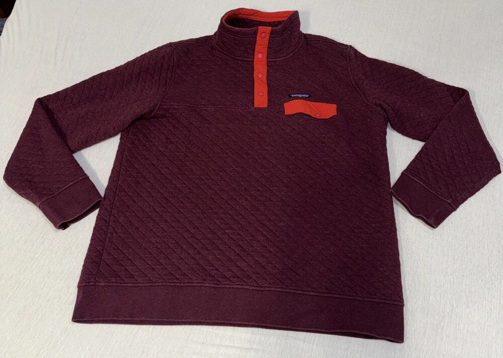 PATAGONIA Jumper Womens XL Organic Cotton Quilt Snap-T Pullover Burgundy EUC